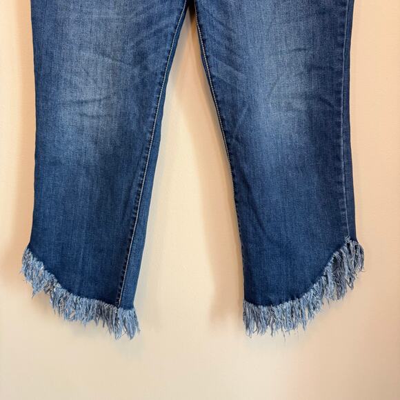 INC Cropped Jeans 16 Blue Denim Button Fly Straight Leg Regular Fit Fringe Hem - Picture 7 of 9